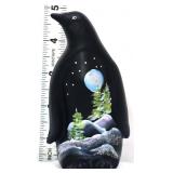 Fenton black painted winter scene penguin figure