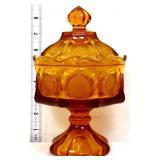 Fostoria 8in amber coin glass covered compote