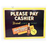 Metal Dr Pepper Pay Cashier sign