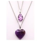 Lot of 2 amethyst necklaces, lab created