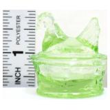 Miniature green glass hen on nest