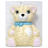 Vntg yellow teddy bear w/ blue ribbon cookie jar