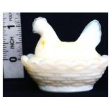 Miniature milk glass hen on nest