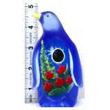 Fenton blue penguin eclipse floral scene figure