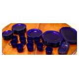 Lot of cobalt glass dinnerware items