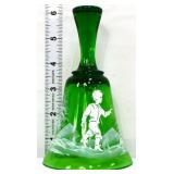 Green Mary Gregory style bell w/ boy walking