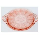 Vntg pink depression cherry blossom cake plate