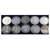 Lot of 10 barber half dollars