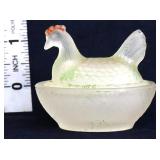 Miniature satin glass hen on nest
