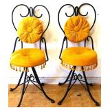 2 vintage metal frame yellow vanity seats see pics
