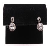Pair white sapphire dangle earrings lab created