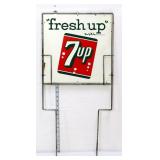 Vntg  14x14 7Up sign w/ frame, 14.75x31 overall