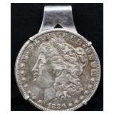 1880 Morgan silver dollar w/ sterling clip