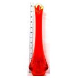 MCM 13in amberina ribbed swung vase