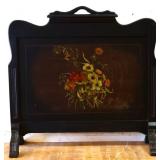 Vintage wood fire screen w/ flowers