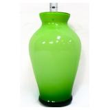 Green cased glass 7in vase w/ black base