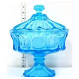 Fostoria aqua blue coin glass covered compote