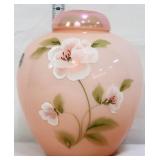 Fenton sunset pink camellia flower ginger jar