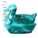 Vntg IG green slag swirl duck on nest