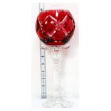12in ruby cut to clear rose bowl on clear base