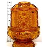 Vntg Indiana Glass amber stars & bars fairy lamp