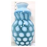 Fenton 11in indigo opalescent coin dot vase
