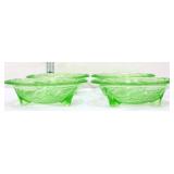 Lot of 4 rose and thorn green glass footed bowls