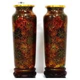Pair 7in cloisonne vases with wood base