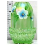 Fenton green iridescent pansy morning fairy lamp