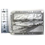 Vntg pewter John Deere Hydraulics belt buckle
