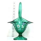 Fenton green butterfly & flower basket