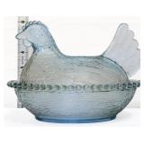 Vintage Indiana Glass cornflower blue hen on nest