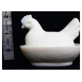 Miniature milk glass hen on nest