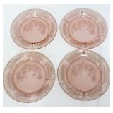 4 vntg pink depression cabbage rose 7.5in plates
