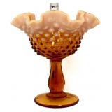 Fenton 6in brown opalescent hobnail compote