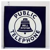 Vntg porcelain 18x18 Public Telephone flange sign