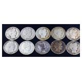 Lot of 10 barber half dollars