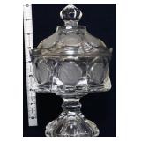 Fostoria clear coin glass covered compote