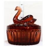 Vntg Jeannette brown topaz swan powder dish