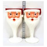 Pair vntg 7in plastic Santa face stemmed goblets