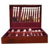 Rogers silver plate flatware for 12 in wood case