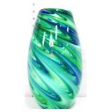 13in blue/green swirl glass vase