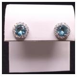 Pair round cut blue topaz earrings, lab created
