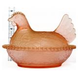 Vintage Indiana glass pink hen on nest