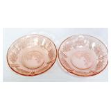 2 vntg pink depression cabbage rose 6in bowls