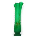 Vntg 18in emerald green satin vase