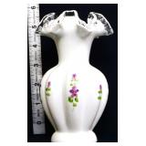 Fenton silvercrest 5.5in melon vase w/ violets