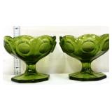 2 Fostoria olive green coin glass pedestal bowls
