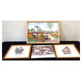 4 piece estate lot, inc painted tile art