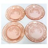 4 vntg pink depression cabbage rose 9in plates